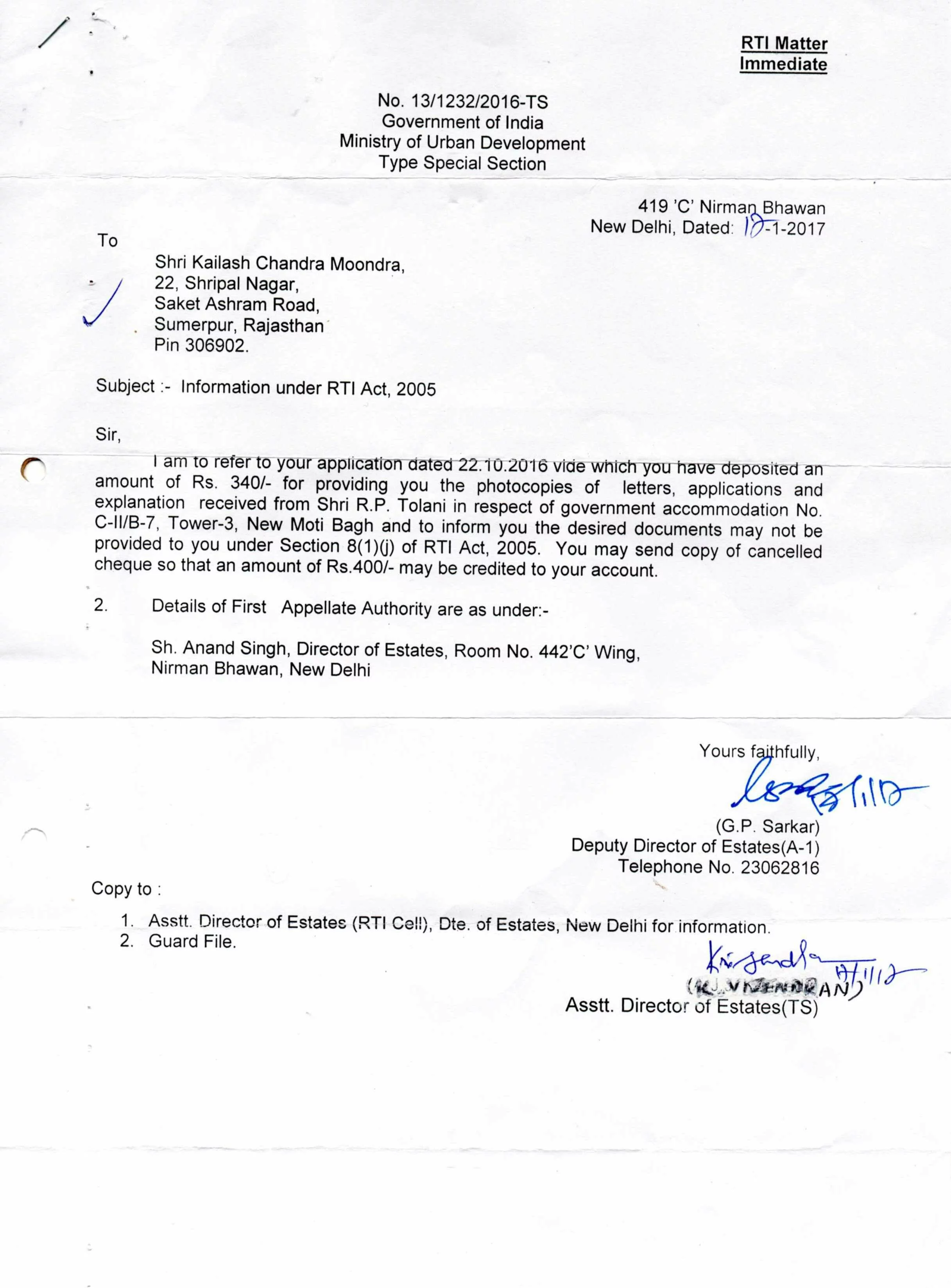 Letter from Department of Urban Development, Delhi - 2